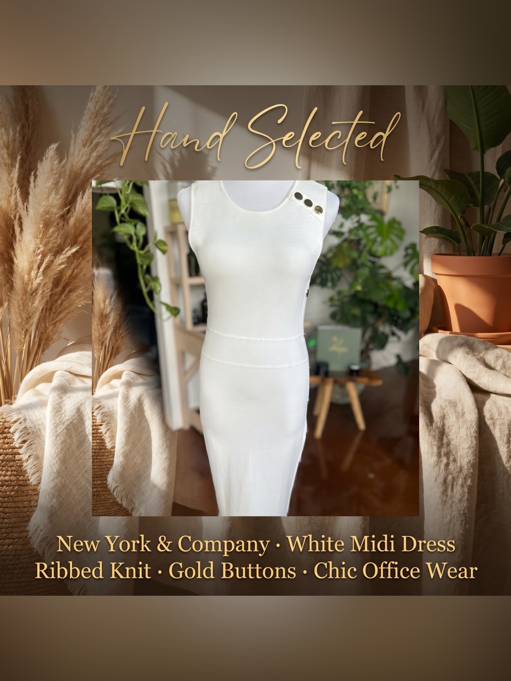 NY & Company White Bodycon Midi Dress Asymmetric Button Quiet Luxury XS